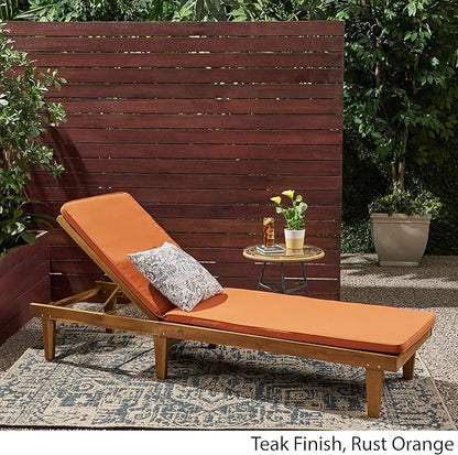 GDFStudio Noble House Nadine Outdoor Acacia Wood Chaise Lounge in Teak and Orange