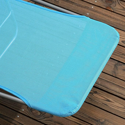 Outsunny 2 Piece Folding Chaise Lounge Chairs, Pool Sun Tanning Chairs with Reclining Back, Breathable Mesh Seat, Headrest for Beach, Yard, Patio, Blue