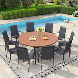 VICLLAX 63" Outdoor Patio Dining Table for 8-10, Metal Round Table with Umbrella Hole for Deck Lawn Garden Backyard - Photo 2