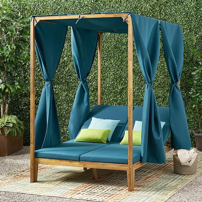 Christopher Knight Home Kinzie Outdoor DAYBED, Teak + Blue