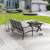 LOKATSE HOME Outdoor Loveseat and Coffee Table Metal Conversation Set Patio Furniture with Cushions for Poolside - Photo 7