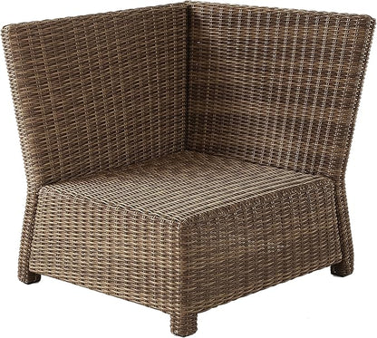 Crosley Furniture Bradenton Corner Outdoor Sectional Chair, Wicker Patio Chairs for Porch, Deck, Backyard, Brown with Sangria Cushions