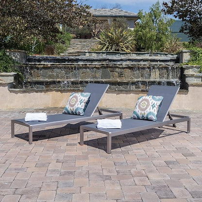 GDFStudio Bay Patio Furniture Outdoor Mesh Chaise Lounge (Dark Grey) (Qty of 2)
