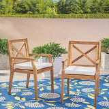 Christopher Knight Home Peter | Outdoor Acacia Wood Dining Chair Set of 2, Teak/Cream Cushion - Photo 5