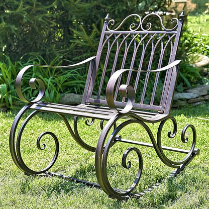 Zaer Ltd. Outdoor Metal Rocking Arm Chair/Bench (Arm Chair, Bronze)
