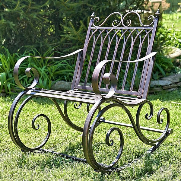 Zaer Ltd. Outdoor Metal Rocking Arm Chair/Bench (Arm Chair, Bronze) - Photo 1