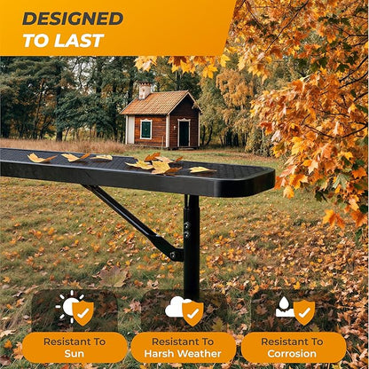 Heavy-Duty Outdoor Metal Bench, Thermoplastic-Coated, Inground, Weatherproof, Commercial-Grade for Parks, Gardens, Patios, Stores & More (4 Ft - Inground, Black)