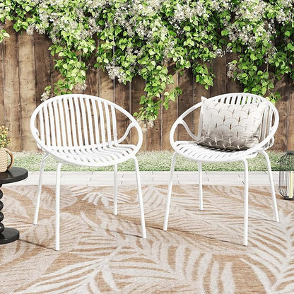 2 Pieces Outdoor Dining Chair,Modern Style Patio Dining Chairs,Breathable Design Stackable Lawn Chairs,Metal Legs+Plastic Backrest,for Patio Or Restaurant Garden (White)