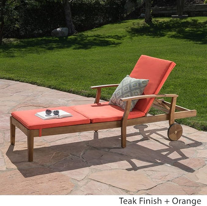 Christopher Knight Home Perla Outdoor Chaise Lounge with Water Resistant Cushion, Teak Finish / Orange