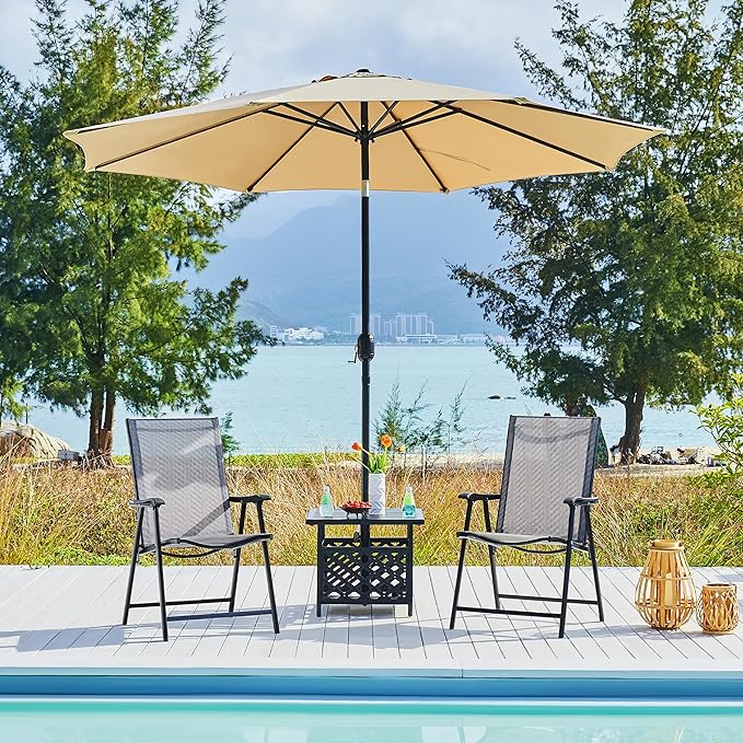 Yaheetech Outdoor Side Table with Umbrella Hole, Outdoor Table Base Metal Patio Side Table Coffee Table End Table for Garden, Pool, Deck