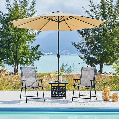 Yaheetech Outdoor Side Table with Umbrella Hole, Outdoor Table Base Metal Patio Side Table Coffee Table End Table for Garden, Pool, Deck