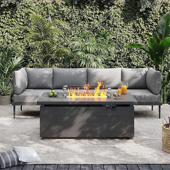 Sundale Outdoor 5 Pieces Patio Furniture Set with Fire Pit Table, Metal Outdoor Sectional Sofa with 6" Olefin Cushion - Photo 1