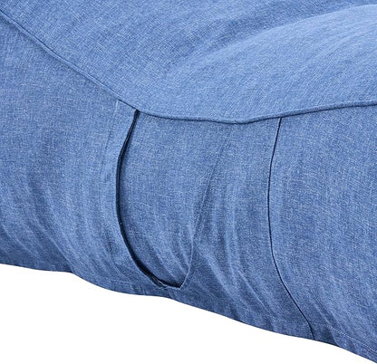 Merax Outdoor Bean Bag Chairs with Headrest, 71" L Large Lounger Chair for Adults Bean Bag Bed with Foam Filled for Patio Pool Balcony & Desk, Beige Fabric Outside Beanbag Chair, Navy Blue
