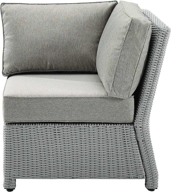 Crosley Furniture Bradenton Corner Outdoor Sectional Chair, Wicker Patio Chairs for Porch, Deck, Backyard, Gray with Gray Cushions
