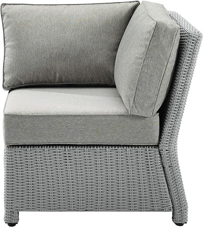 Crosley Furniture Bradenton Corner Outdoor Sectional Chair, Wicker Patio Chairs for Porch, Deck, Backyard, Gray with Gray Cushions