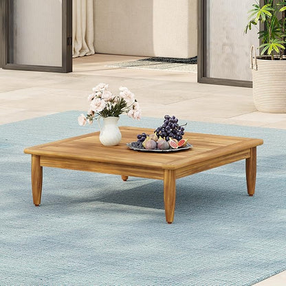 Christopher Knight Home Dessa Outdoor Coffee Table for Patio Furniture Set, Acacia Wood Side Table with Slats Panel Support Tabletop, Square Patio Table for Poolside Balcony Garden, Teak