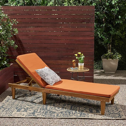 GDFStudio Noble House Nadine Outdoor Acacia Wood Chaise Lounge in Teak and Orange
