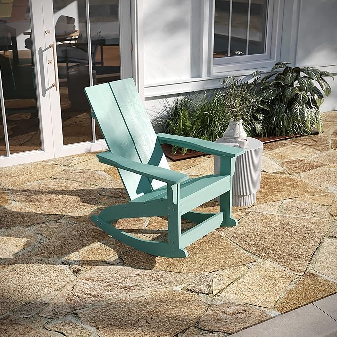 Taylor & Logan Ebbe Modern All-Weather 2-Slat Poly Resin Adirondack Chair in Sea Foam