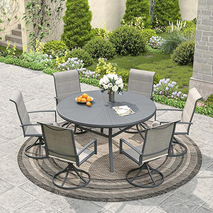 VICLLAX Round Patio Dining Table, 4-6 Person Aluminum Outdoor Dining Table with Umbrella Hole and Storage Shelf for Garden Lawn Deck, 47.2" Dark Grey