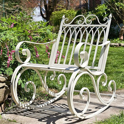 Zaer Ltd. Outdoor Metal Rocking Arm Chair/Bench (Arm Chair, Antique White)