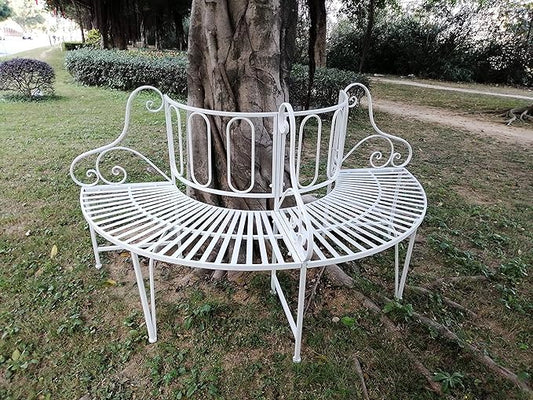 White Metal Tree Garden Bench