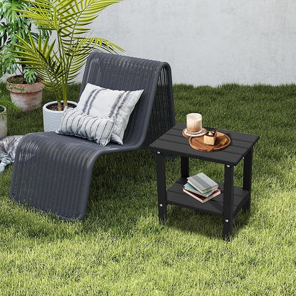 HDPE Outdoor Side Table, Small Patio Table, Weather Resistant Adirondack End Table for Outside, Balcony, Deck, Poolside, Black