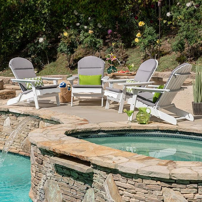 Christopher Knight Home Amenda Outdoor Acacia Wood Folding Adirondack Chairs with Cushions (Set of 4), Gray, White + Grey
