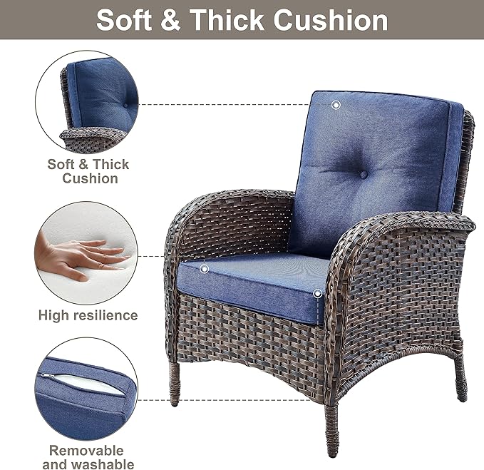 Belord Outdoor Wicker Loveseat Furniture Set of 4 with Coffee Table for Porch Deck Balcony - Photo 4