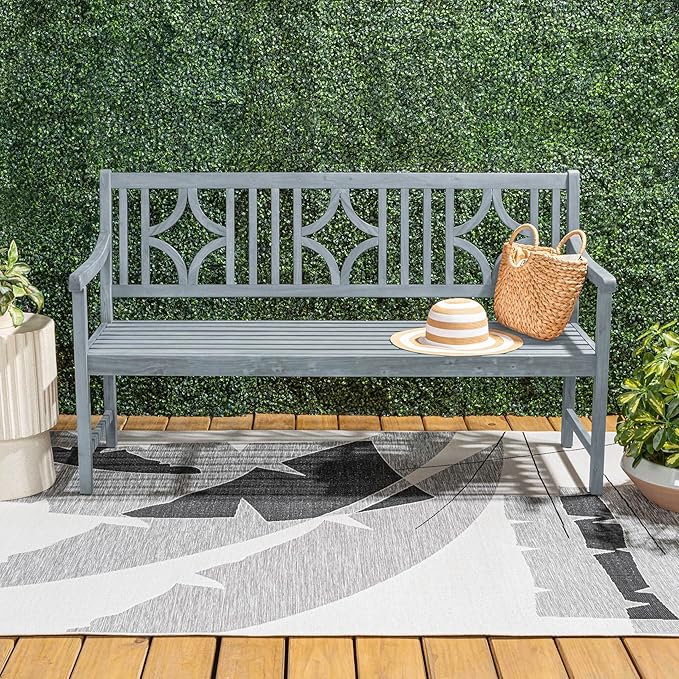 JONATHAN Y BNH100B Sloane 59.1" 3-Seat Ogee Diamond-Back 600-Lbs Support Acacia Wood Outdoor Garden Patio Bench for Garden, Lawn, Backyard, Pool, Deck, Beach, Firepit, Gray