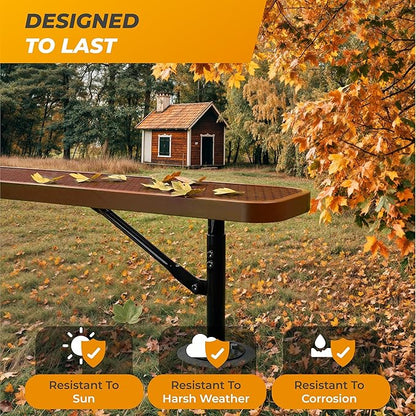Heavy-Duty Outdoor Metal Bench, Thermoplastic-Coated, Surface, Weatherproof, Commercial-Grade for Parks, Gardens, Patios, Stores & More (8 Ft - Surface, Brown)