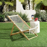 Set of 2 Boho Rope Folding Lounge Chairs – Adjustable Outdoor Macrame Patio Chairs with Bamboo Frame - Photo 3