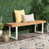 SAFAVIEH Outdoor Collection Monti Natural/White Solid Wood Bench, Ideal for Deck, Patio, Backyard, Sunroom - Photo 2
