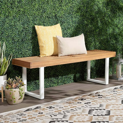 SAFAVIEH Outdoor Collection Monti Natural/White Solid Wood Bench, Ideal for Deck, Patio, Backyard, Sunroom