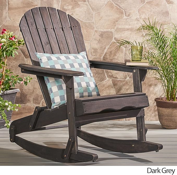 Christopher Knight Home Malibu Outdoor Acacia Wood Adirondack Rocking Chair, Dark Grey - Photo 4