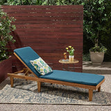 Great Deal Furniture Yvette Outdoor Acacia Wood Chaise Lounge and Cushion Set, Teak and Blue,309787 - Photo 2