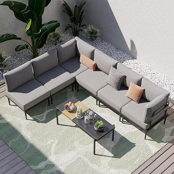 Sundale Outdoor 7 Pieces Metal Patio Furniture Set, Outdoor Sectional Sofa with 6 Inch Olefin Cushion - Photo 1