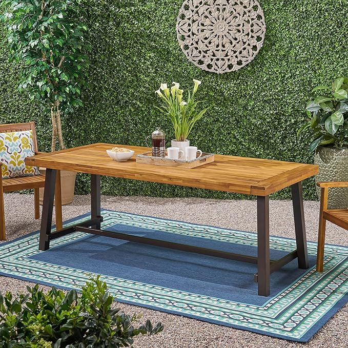 Merax Outdoor Dining Table for 8 Person, Rectangle Weather Resistant Patio Furniture for Yard, Garden, and Lounge, Teak
