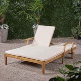 Great Deal Furniture Samantha Double Chaise Lounge for Yard and Patio, Acacia Wood Frame - Photo 3