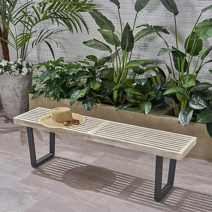 Solid Wood Seat Metal Frame Outdoor Bench Weather-Resistant for Garden Patio or Deck Comfortable Seating Solution