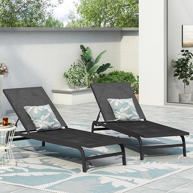 Outdoor Chaise Lounge (Set of 2) (Dark Grey)