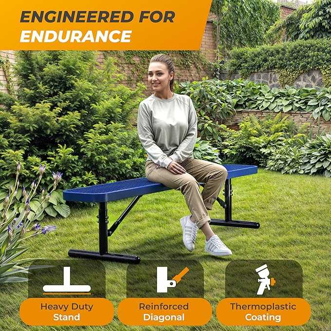 Heavy-Duty Outdoor Metal Bench, Thermoplastic-Coated, Portable, Weatherproof, Commercial-Grade for Parks, Gardens - Photo 4