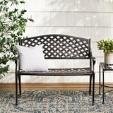 Merax Outdoor Garden Bench 41" Cast Aluminium Bench for 2 Person Seat with Backrest Armrests - Photo 5