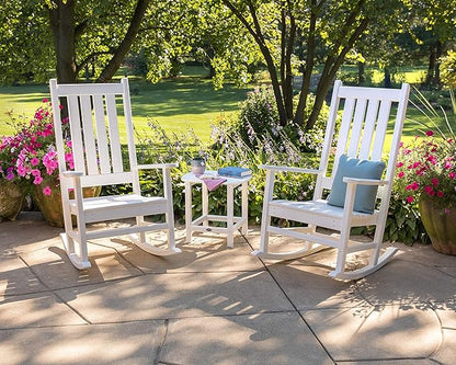POLYWOOD Vineyard 3-Piece Outdoor Rocking Chair Set with Side Table - Classic Porch Rockers for Patio, Deck & Garden - Fade-Resistant Black HDPE - Traditional American Style Furniture