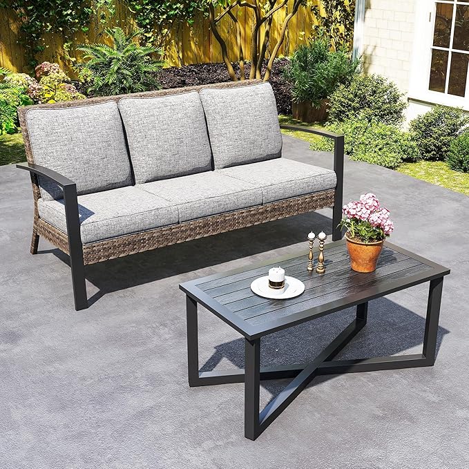 Green4ever Outdoor Furniture, 2 Pieces Patio Furniture Set with Coffee Table, Wicker Outdoor Couch with Cushions - Photo 8