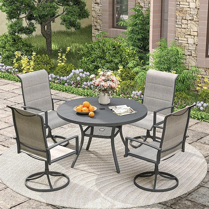 VICLLAX 40.6" Round Metal Outdoor Dining Table for 4, Patio Table with Umbrella Hole and Storage Shelf for Garden, Lawn, Deck, Dark Grey