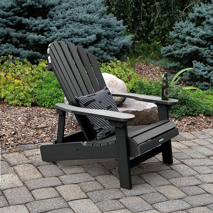 highwood Hamilton Folding and Reclining King Size Adirondack Chair, Black
