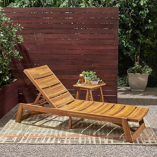 GDFStudio Outdoor Acacia Wood Chaise 2 Piece Lounge