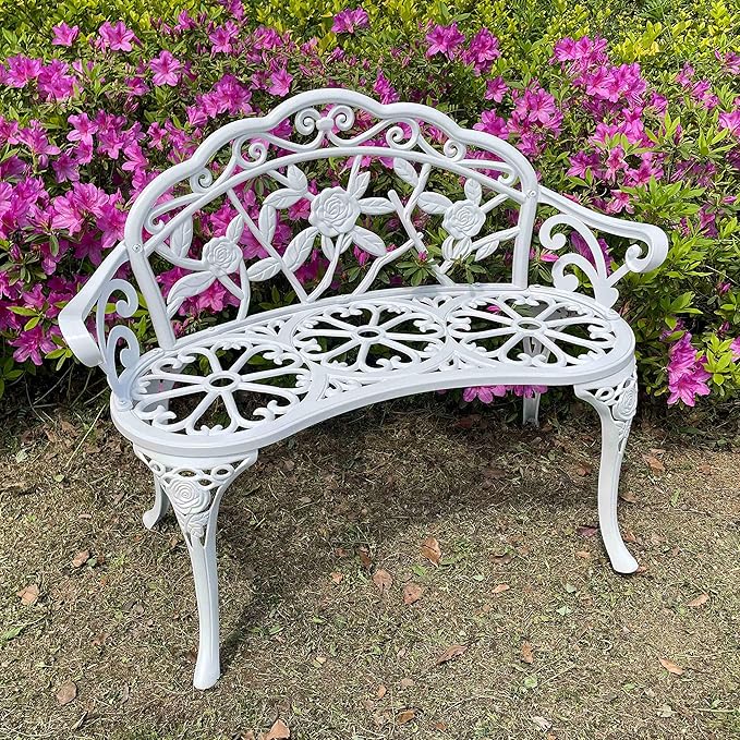 Mandolin Outdoor Benc Park Garden Chair, All Chair Anti Rust Cast Aluminum Patio Yard Bench - Photo 1