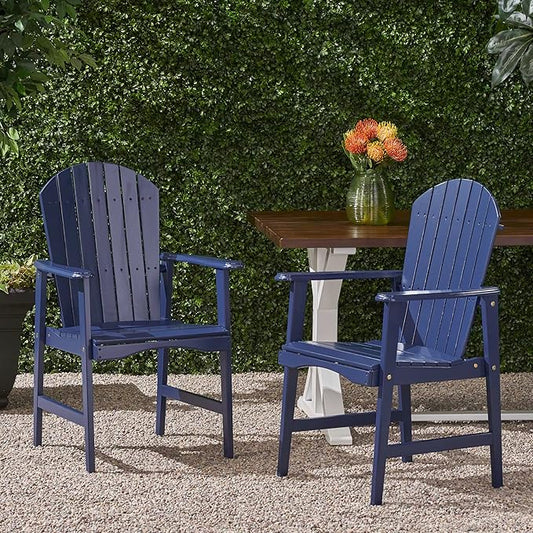 Outdoor Weather Resistant Acacia Wood Adirondack Dining Chairs (Set of 2), Blue Navy Finish