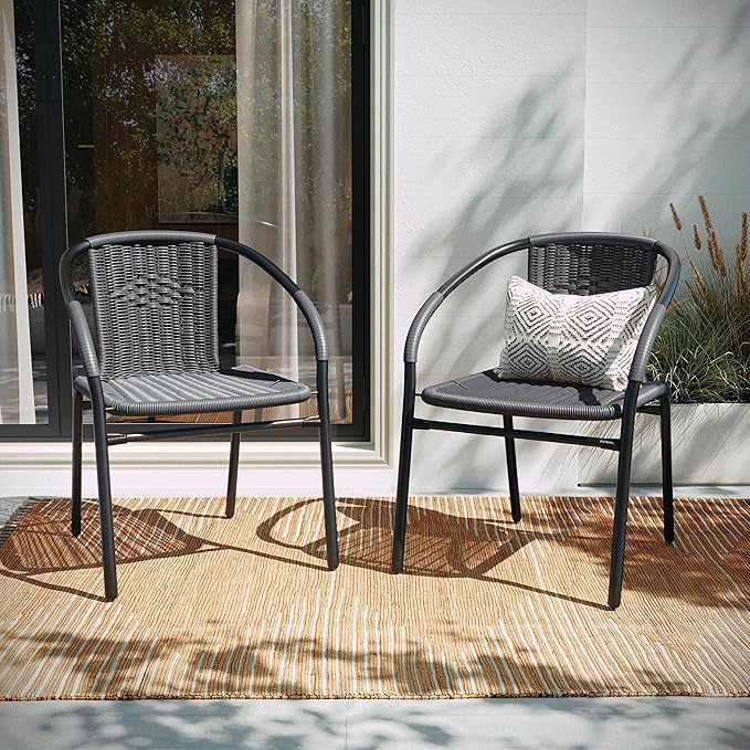 EMMA + OLIVER Set of 4 Modern Rattan Indoor/Outdoor Stack Chairs - Photo 5